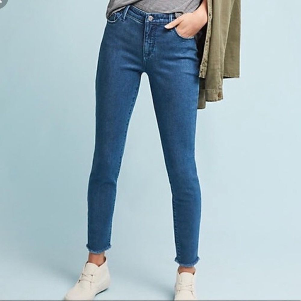 Pilcro and the Letterpress Serif Blue Denim Raw Distressed Hem Jeans Size 26